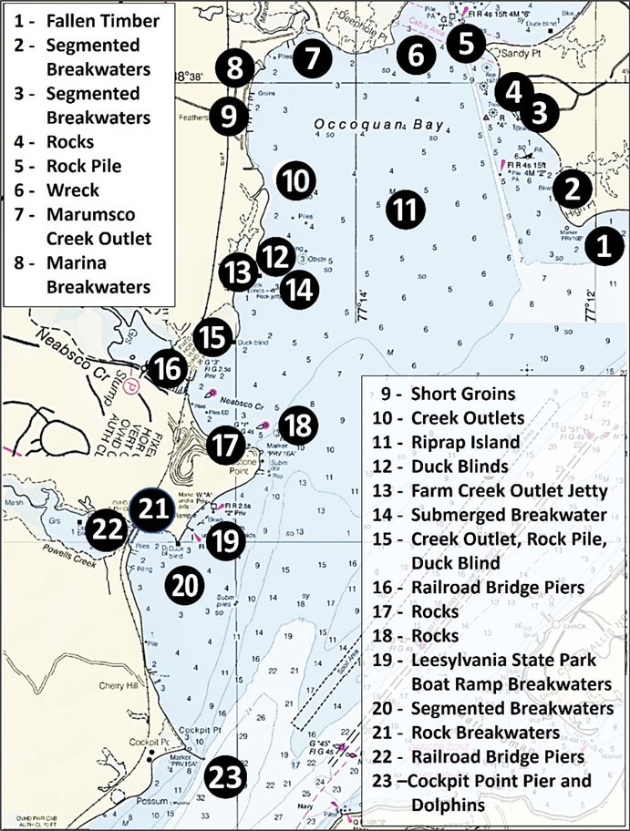 map of occoquan bay fishing hotspots