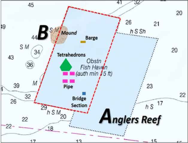 detailed chart of anglers reef in chesapeake bay