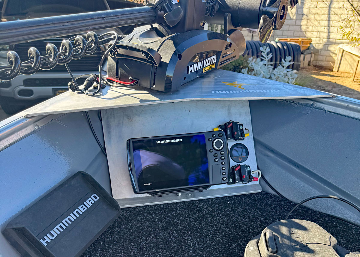 humminbird helix at the bow of the boat