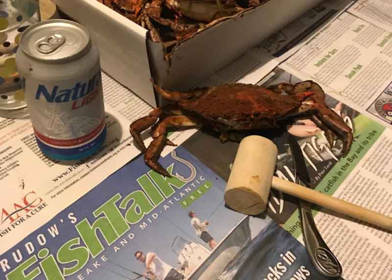 steamed crabs on a table
