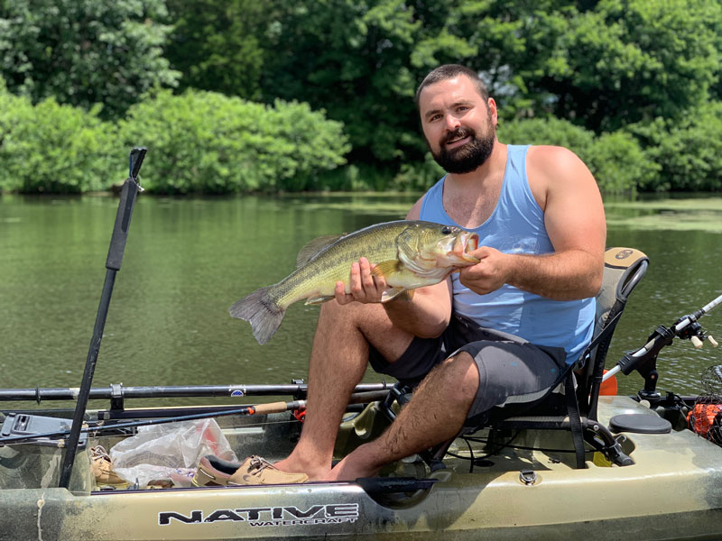 bass fishing on a kayak