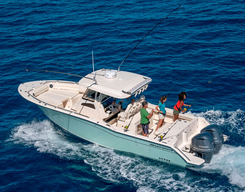 grady white 326 canyon center console fishing boat at sea