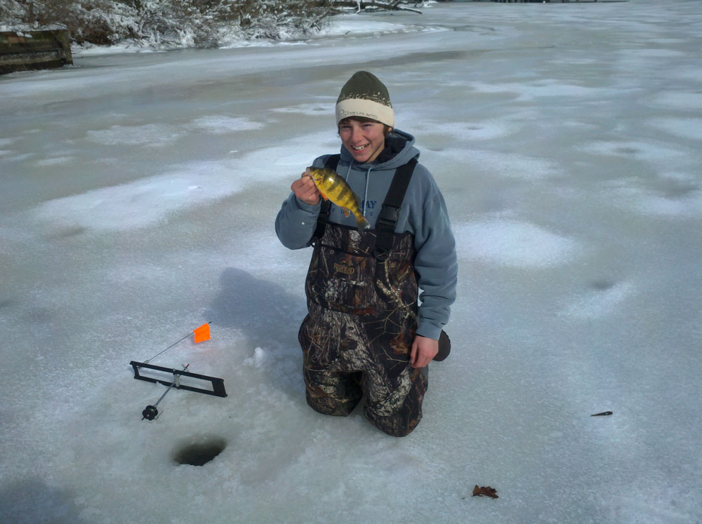ice fishing on magothy river off chesapeake bay