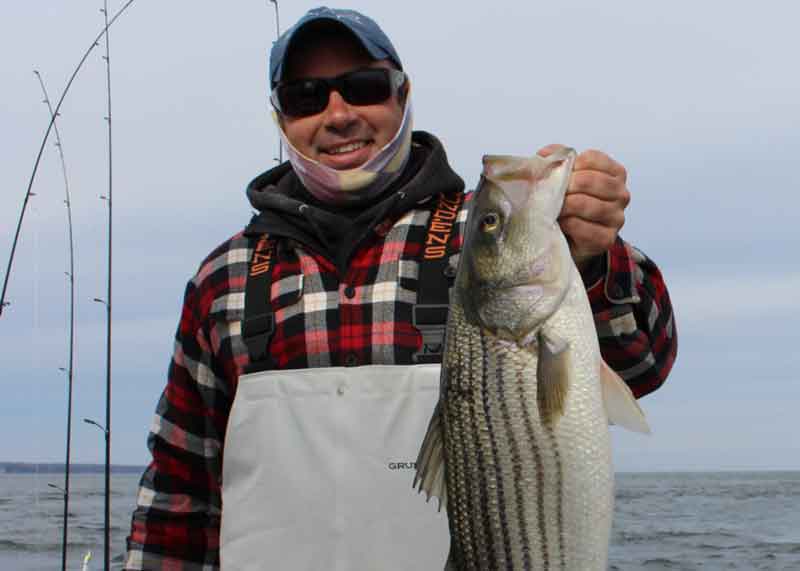 striped bass angler int he cold