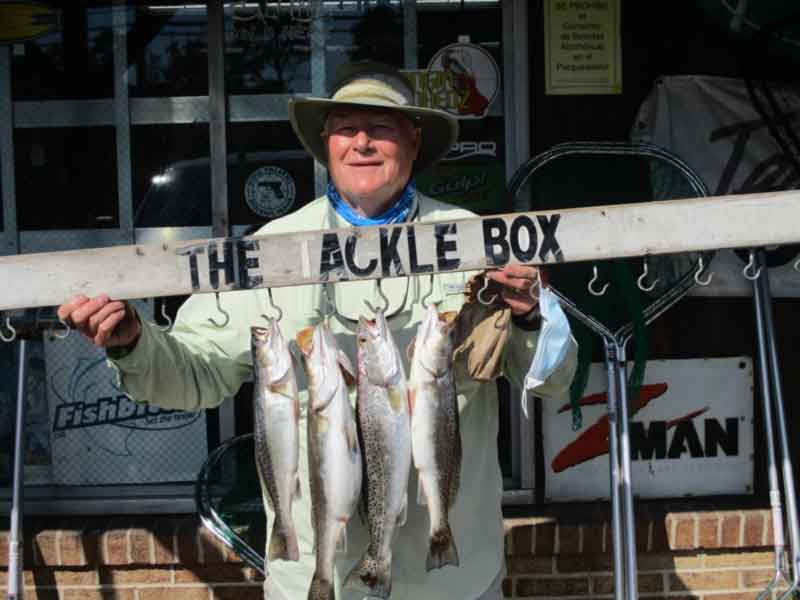 angler holds up speckled trout