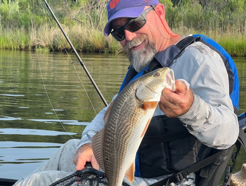 red drum fishing on a kayak