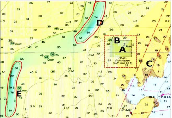 Map of Nandau-Pungoteague fishing reef