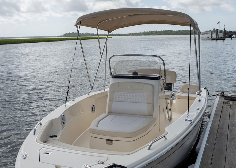 bimini top on a scout 188 sportfish center console boat